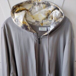 Denim & Co FrenchTerry Grey Zip Hoodie Floral Lining 4X Petite length- Like New